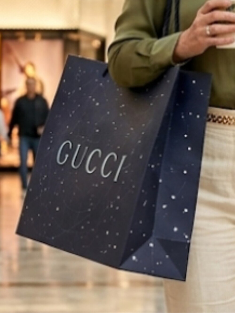 Gucci Navy Blue and Silver 2022 Holiday Collection XL Paper Shopping Bag